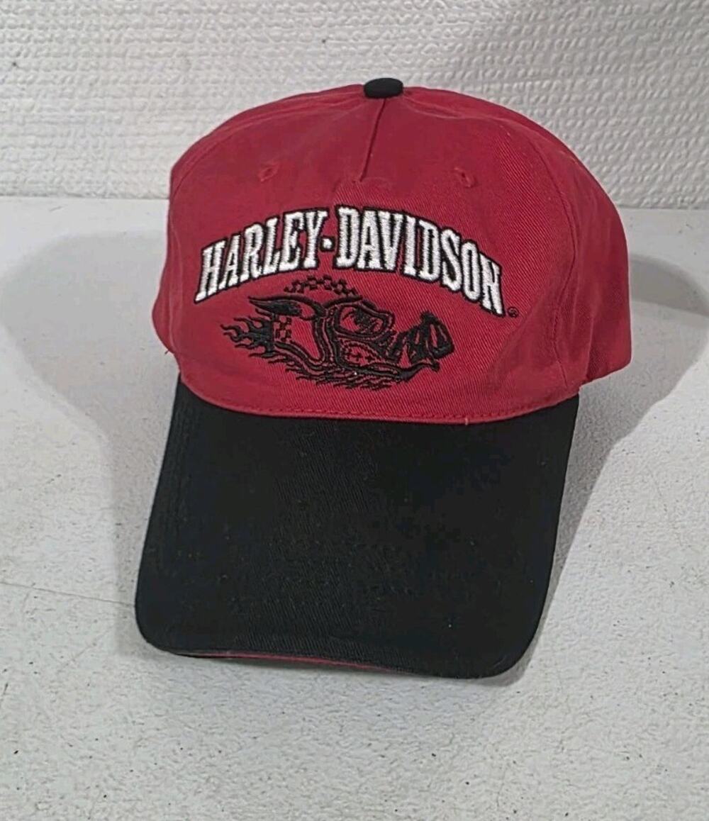 Harley Davidson Hat Red Black HOG Graphic YOUTH Adjustable Checker Strap 3D Logo